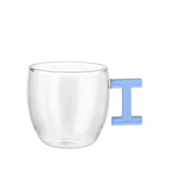 Tazzina caffè lettera I azzurra in vetro borosilicato, 150 ml