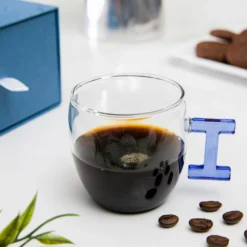 Tazzina caffè lettera I azzurra in vetro borosilicato, 150 ml