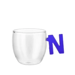 Tazzina caffè lettera N blu in vetro borosilicato, 150 ml