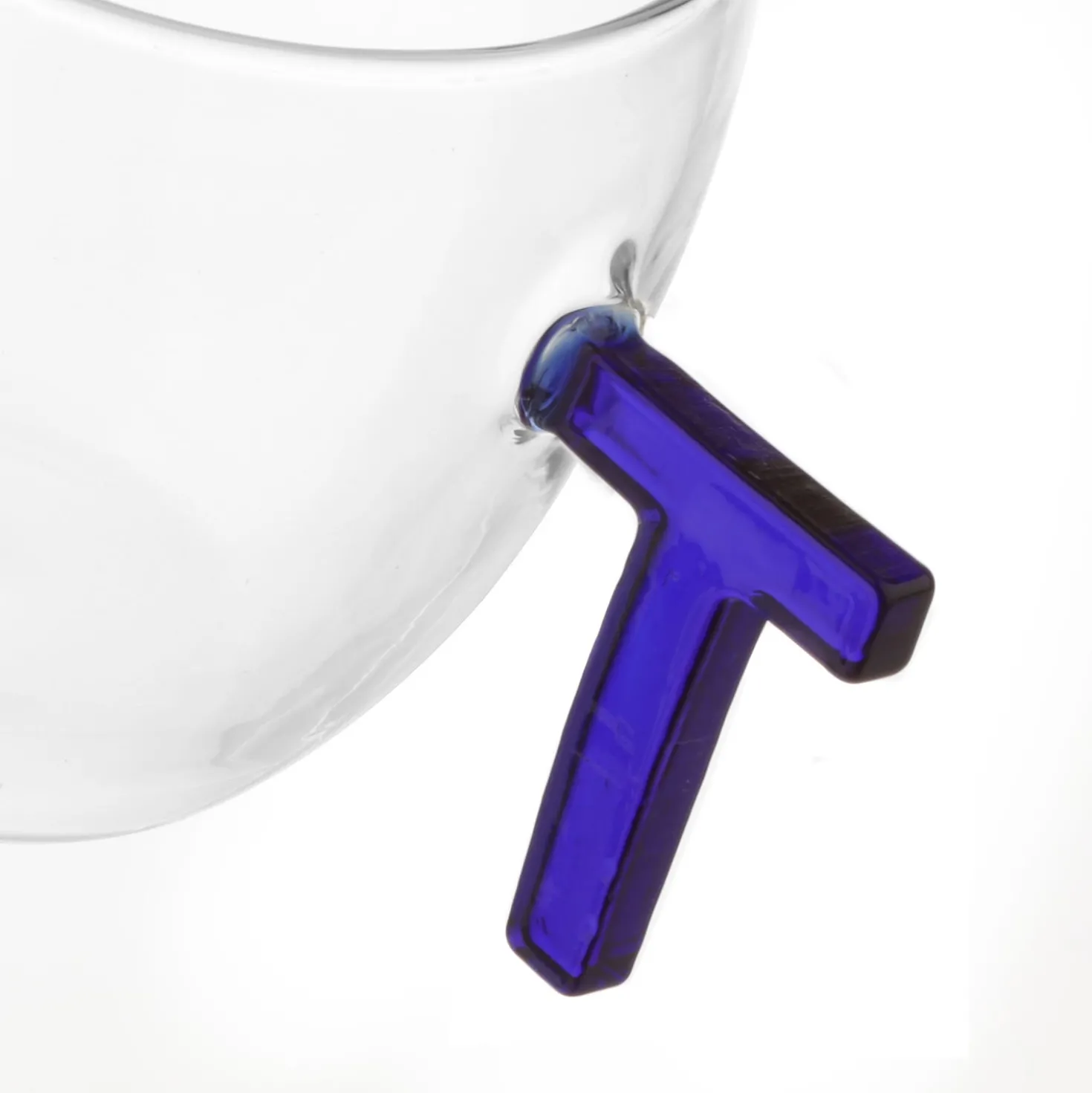Tazzina caffè lettera T blu in vetro borosilicato, 150 ml