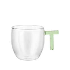 Tazzina caffè lettera T verde in vetro borosilicato, 150 ml