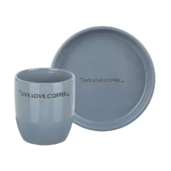 Tazzina caffè 135 ml con piattino blu scritta Quotes