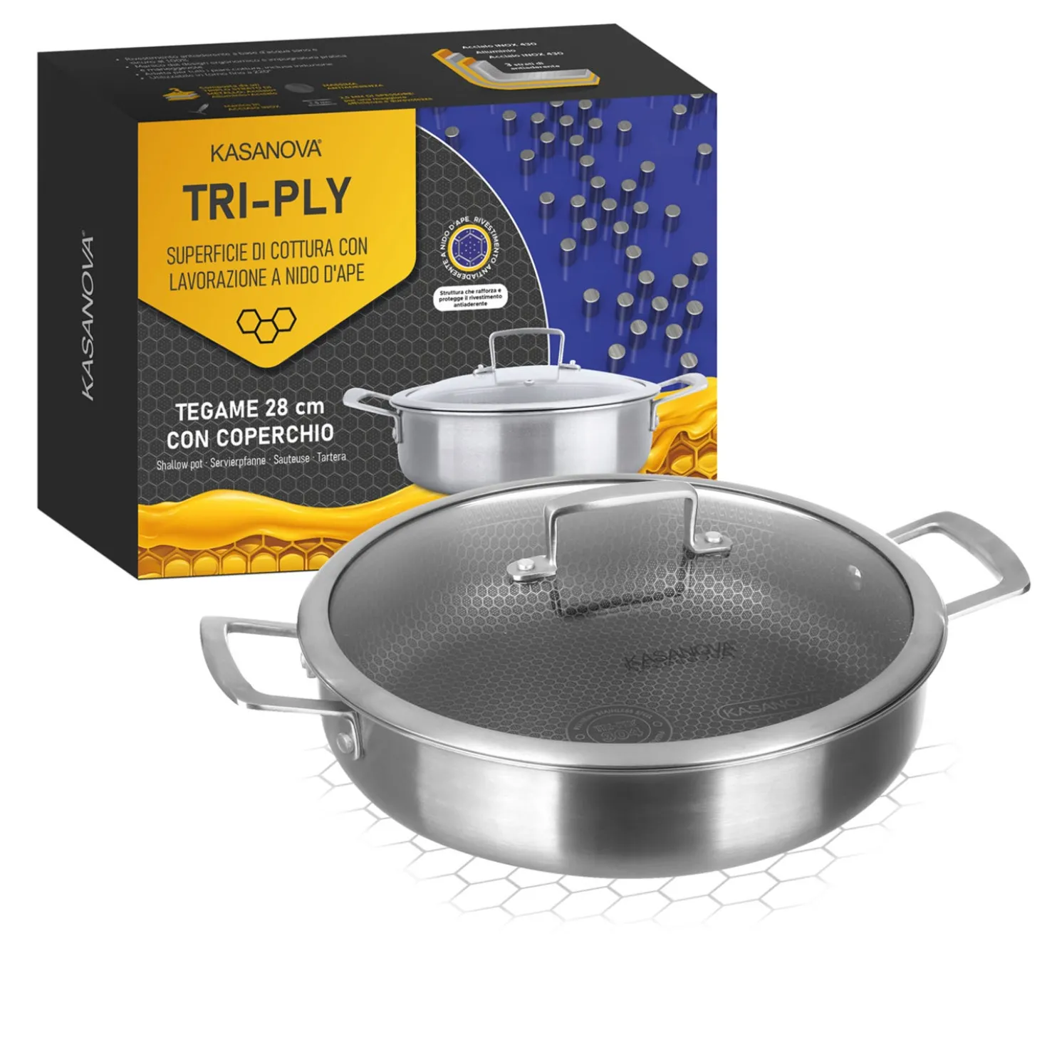 Tegame 28 cm con coperchio a 3 strati Tri - ply