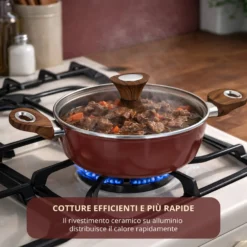 Tegame 24 cm con coperchio burgundy New Ceramic