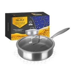 Tegame 24 cm con coperchio e un manico a 3 strati Tri - ply