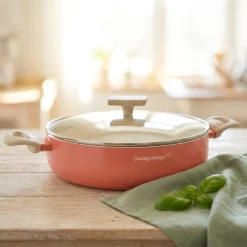 Tegame 28 cm corallo Cooking Therapy con coperchio