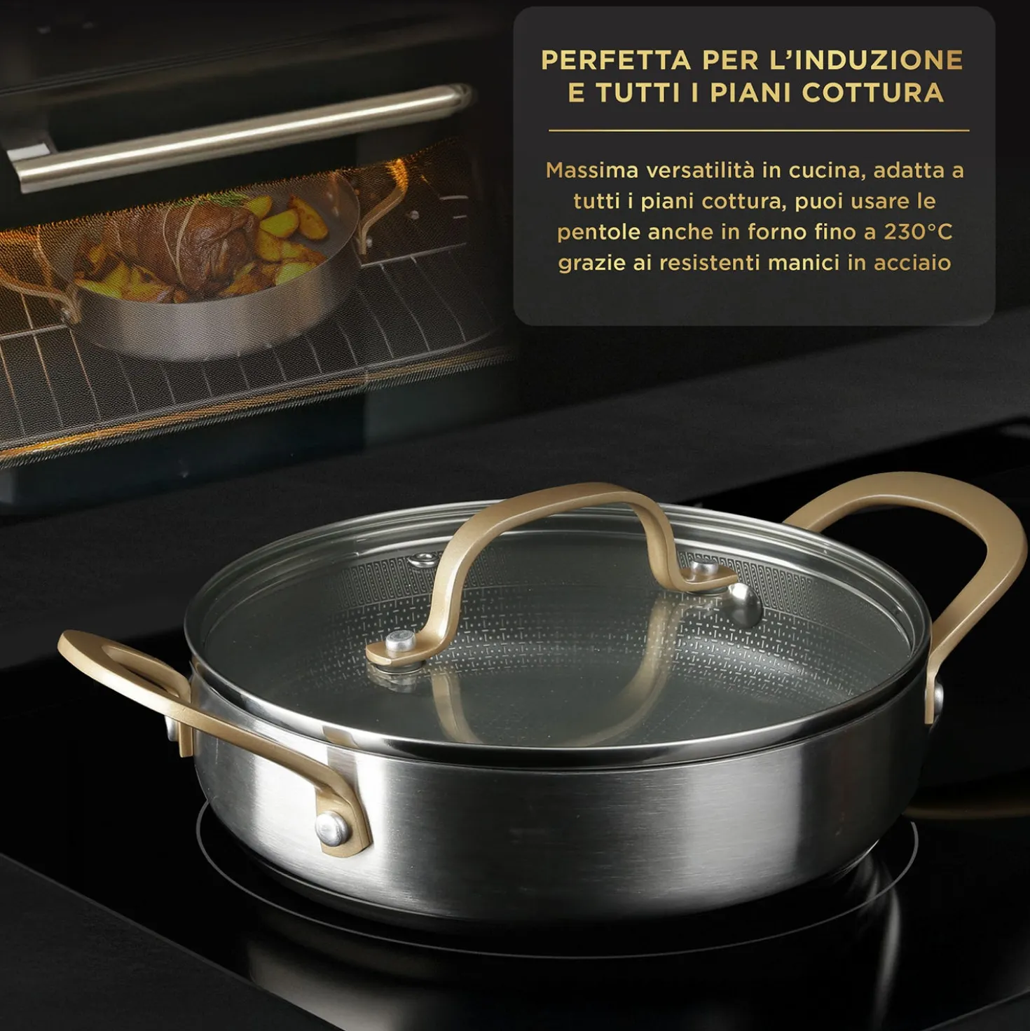 Tegame 20 cm triplo strato Tri Ply - Gold con coperchio