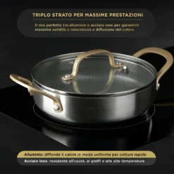 Tegame 20 cm triplo strato Tri Ply - Gold con coperchio