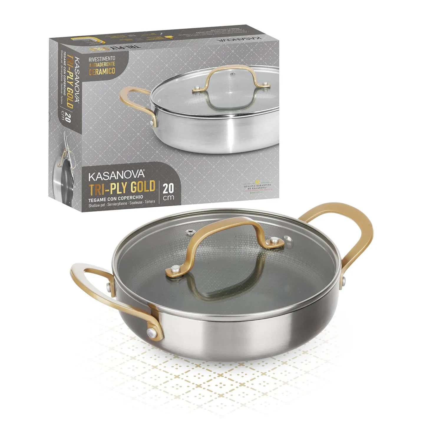 Tegame 20 cm triplo strato Tri Ply - Gold con coperchio