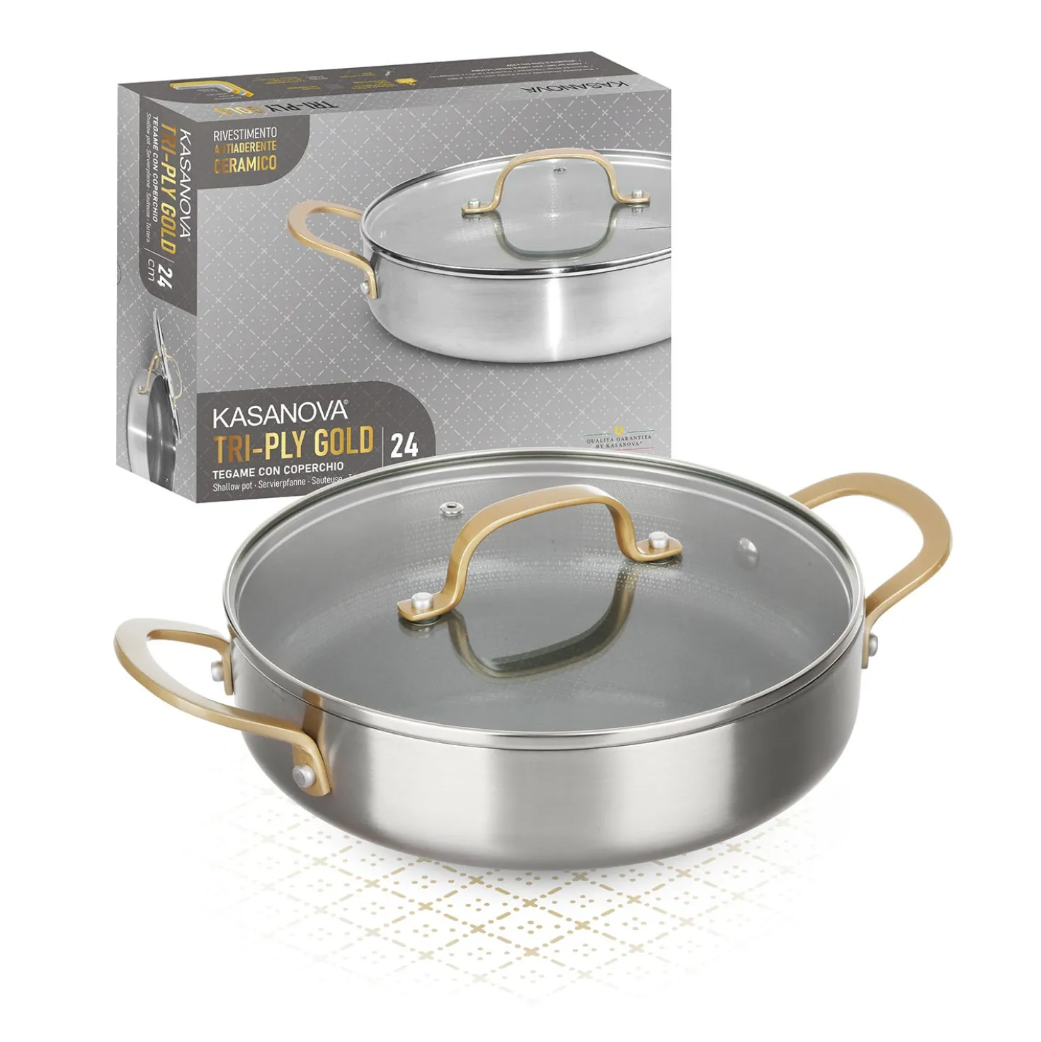 Tegame 24 cm triplo strato Tri Ply - Gold con coperchio