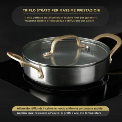 Tegame 24 cm triplo strato Tri Ply - Gold con coperchio