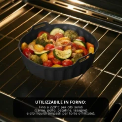 Teglia tonda 22,5 cm silicone per friggitrice ad aria nera