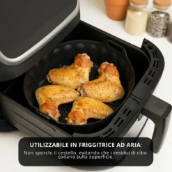 Teglia tonda 22,5 cm silicone per friggitrice ad aria nera