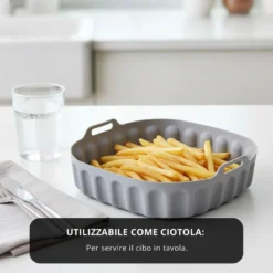 Teglia 22x22 cm silicone per friggitrice ad aria grigia