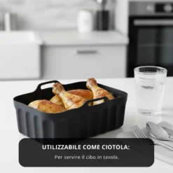 Teglia 21x14 cm silicone per friggitrice ad aria nera