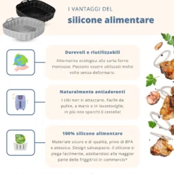 Teglia 22x22 cm silicone per friggitrice ad aria nera