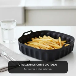 Teglia 22x22 cm silicone per friggitrice ad aria nera