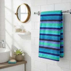 Telo doccia a righe blu 70x140 cm Cold