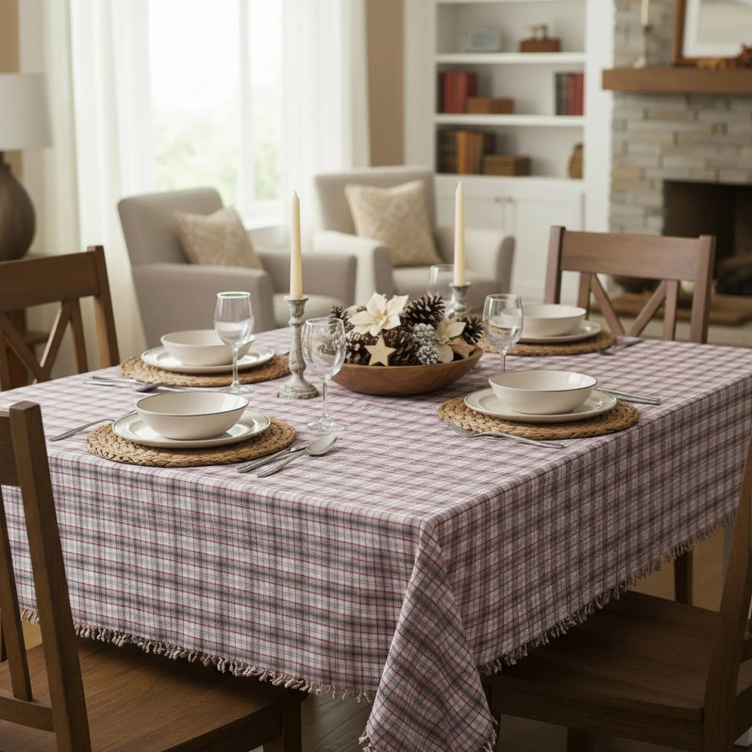 Tovaglia in cotone Tartan grigia