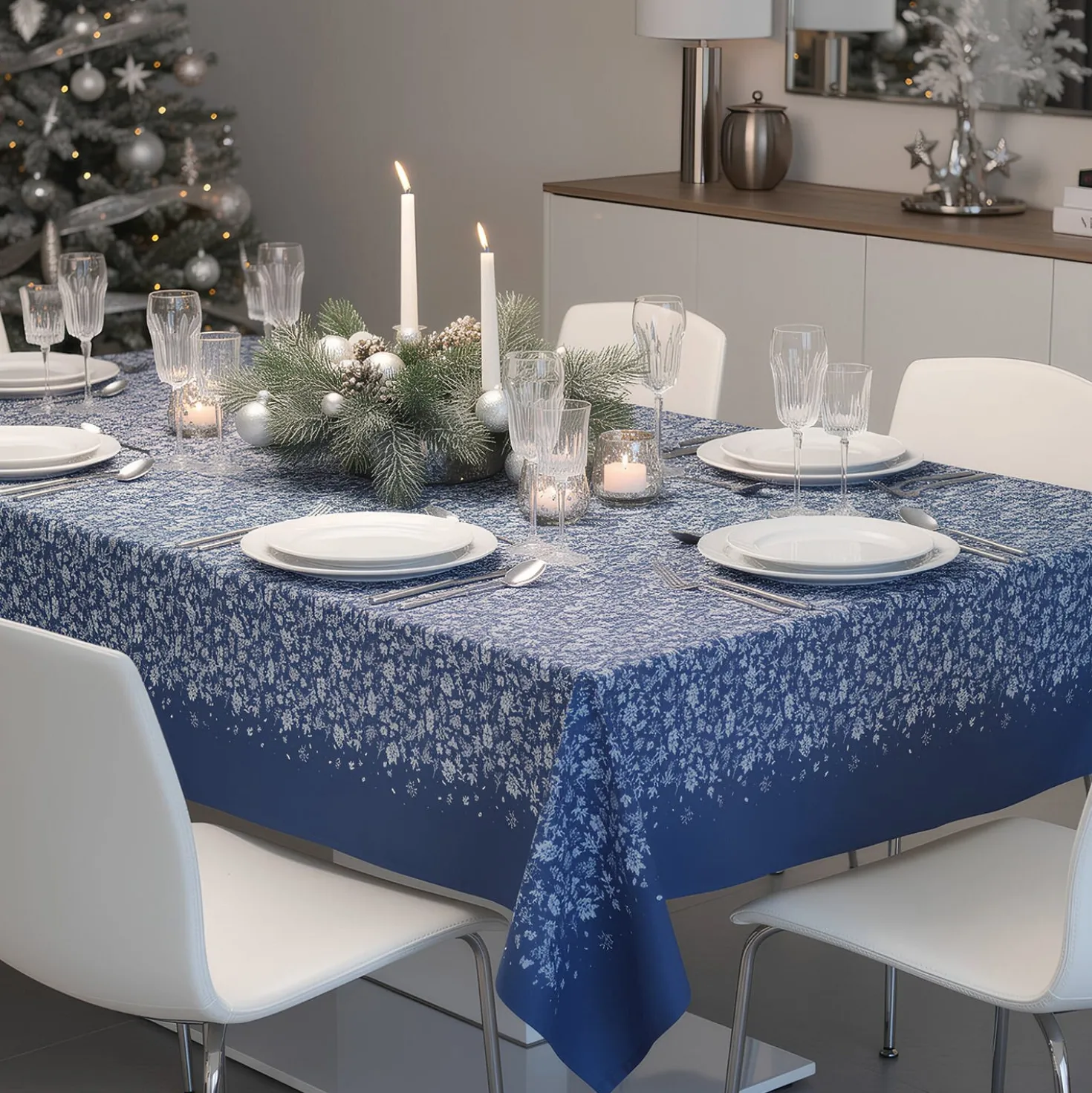 Tovaglia in cotone 140x240cm Leaf blu