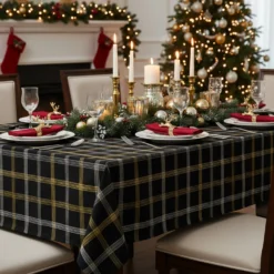 Tovaglia natalizia tartan beige e oro