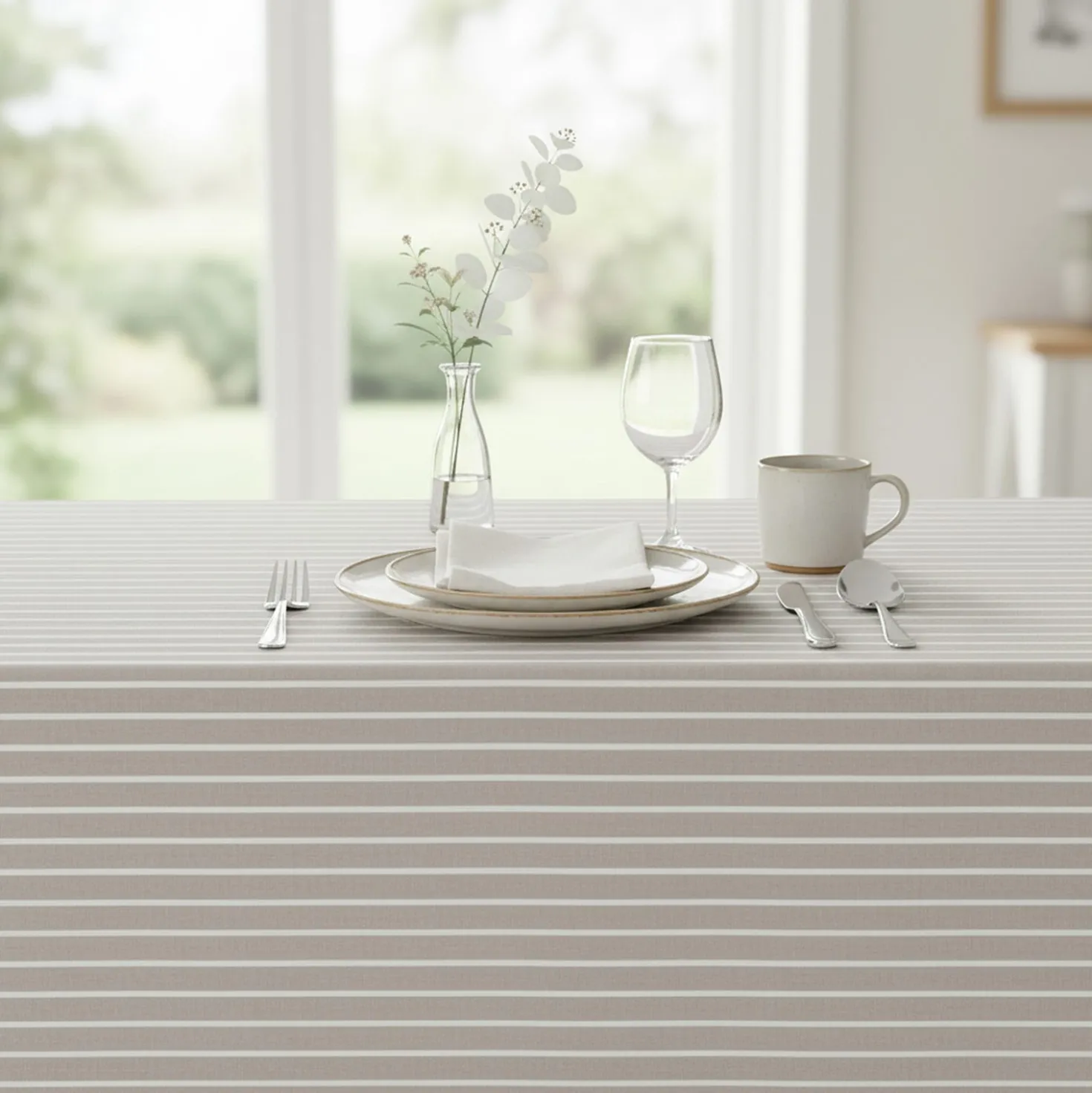 Tovaglia 140x240 cm cotone tinto filo righe chiare