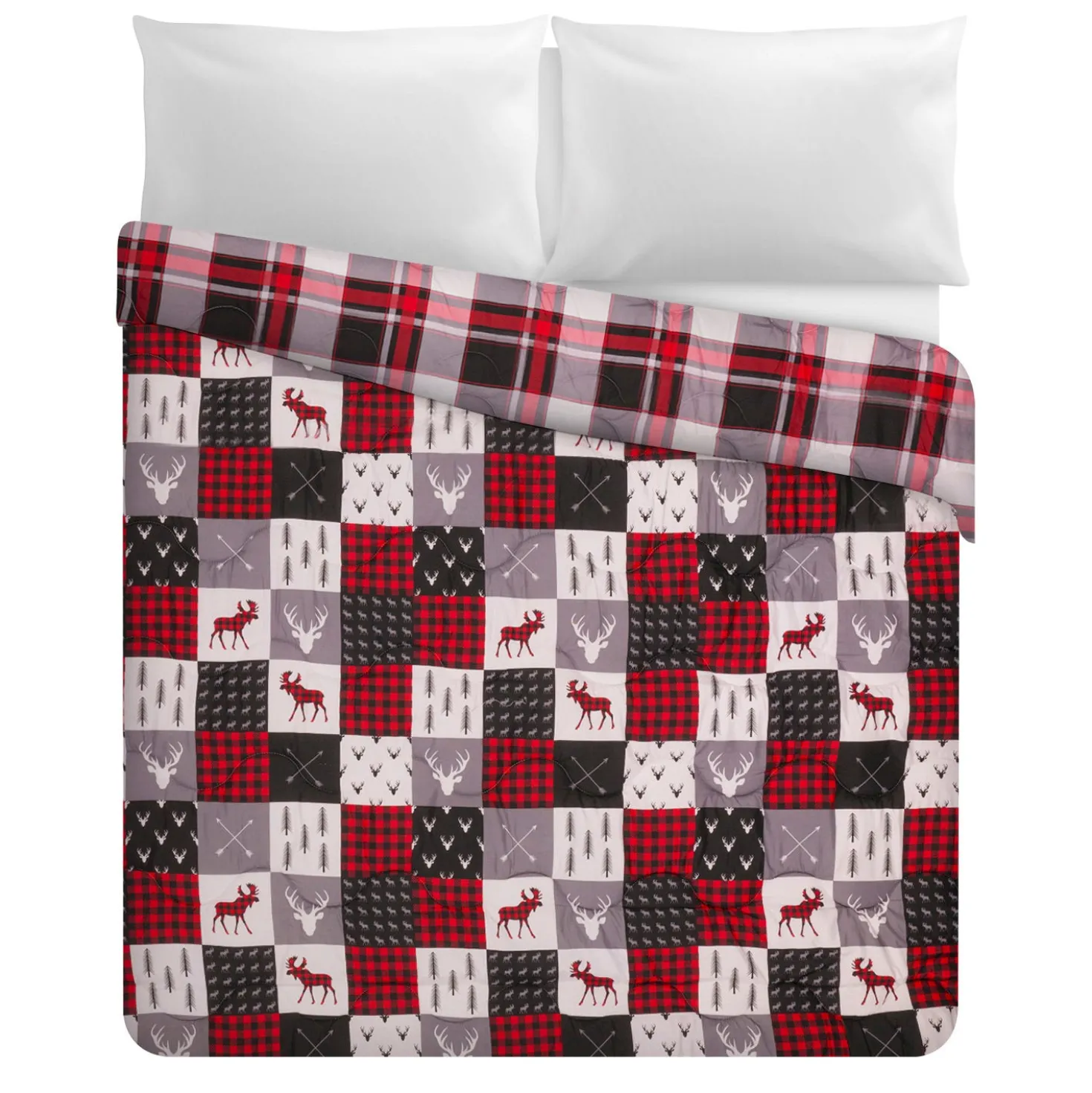 Trapunta matrimoniale renne e scozzese double face Cottage