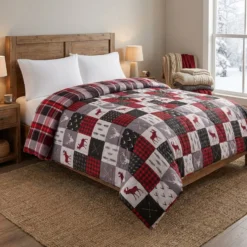 Trapunta matrimoniale renne e scozzese double face Cottage