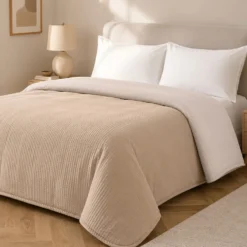 Trapuntino matrimoniale microfibra double face beige