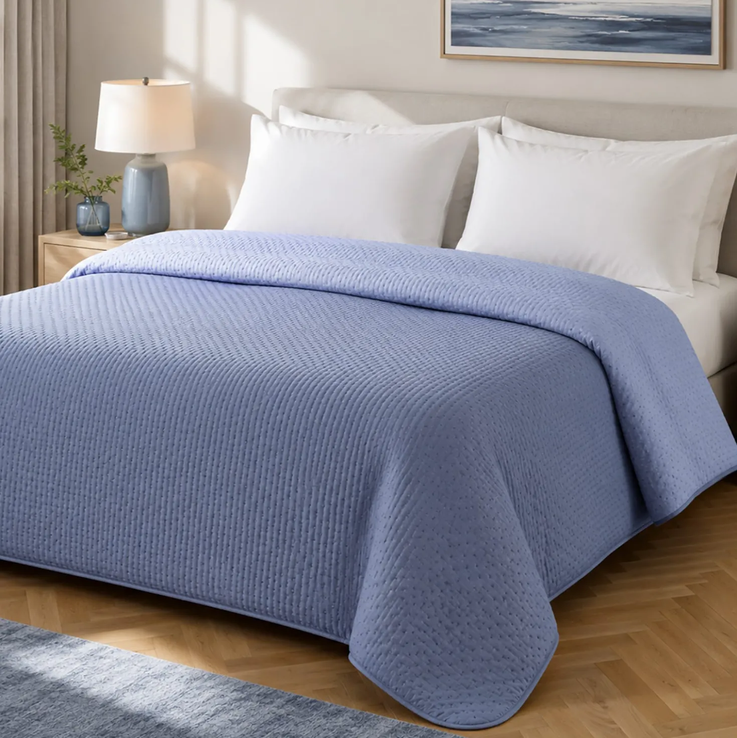 Trapuntino matrimoniale microfibra double face blu