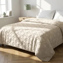 Trapuntino matrimoniale microfibra geometrico beige