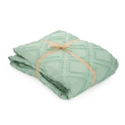 Trapuntino matrimoniale microfibra geometrico verde