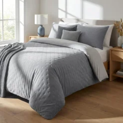 Trapuntino matrimoniale microfibra Water washed grigio