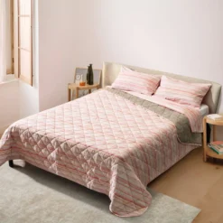 Trapuntino matrimoniale righe rosa cotone percalle