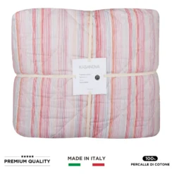 Trapuntino matrimoniale righe rosa cotone percalle
