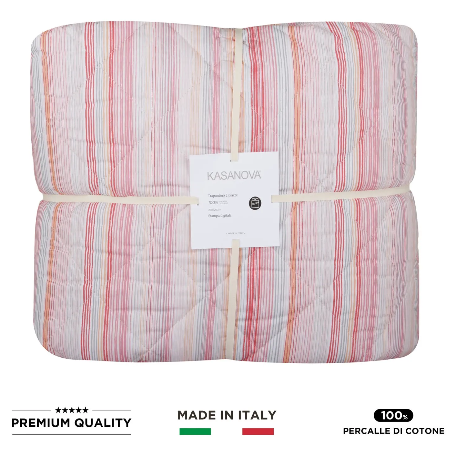 Trapuntino matrimoniale righe rosa cotone percalle