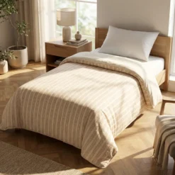 Trapuntino 1 piazza e mezza double face righe beige