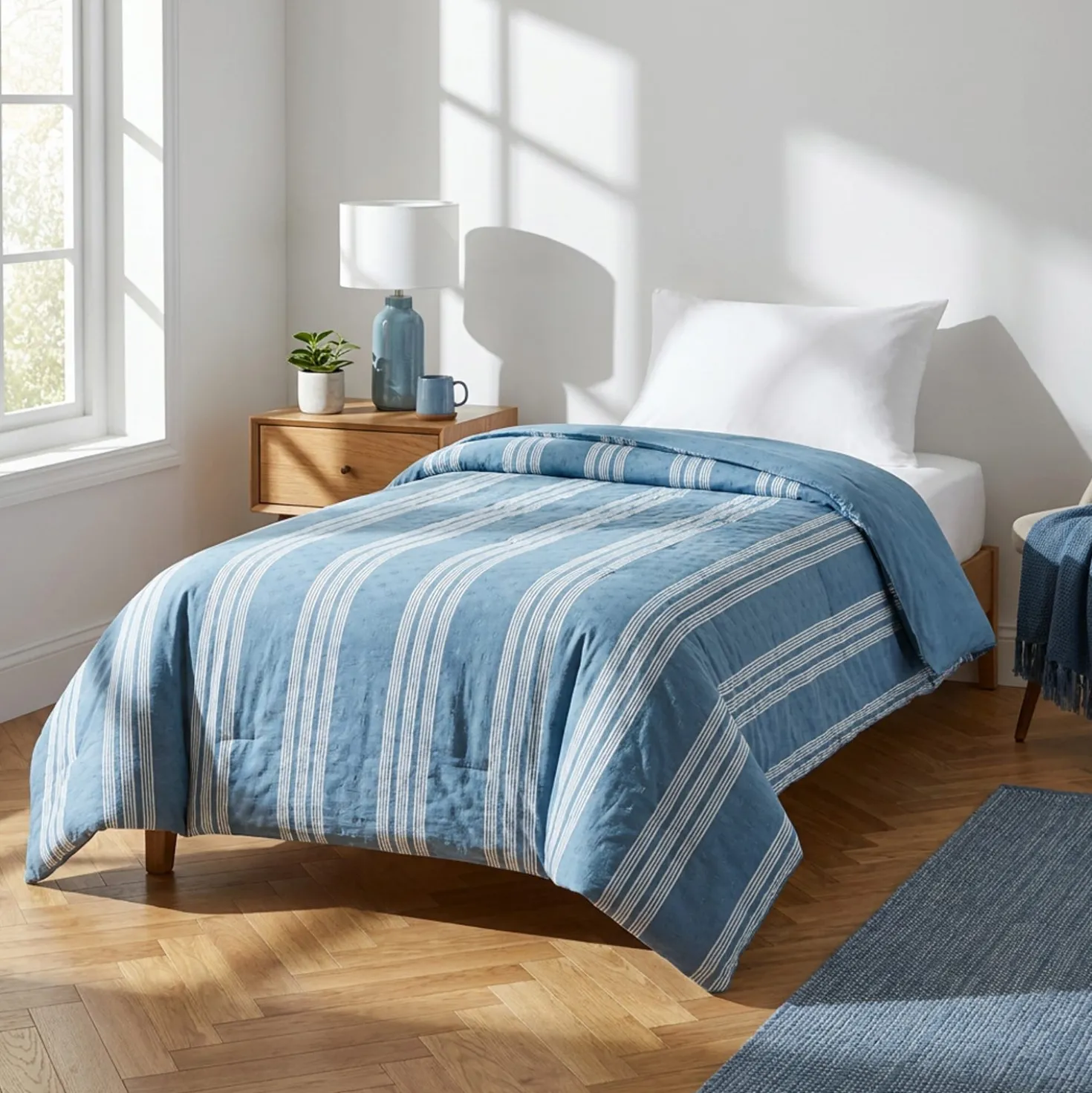Trapuntino singolo righe blu microfibra