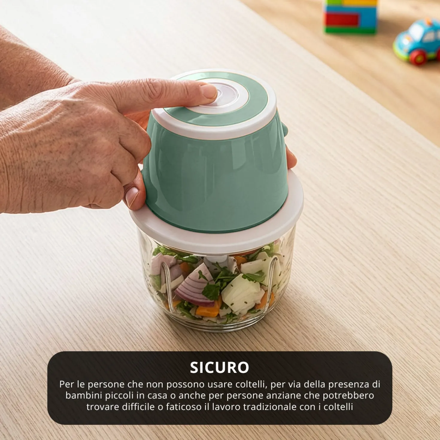 Tritatutto elettrico senza fili 300 ml verde