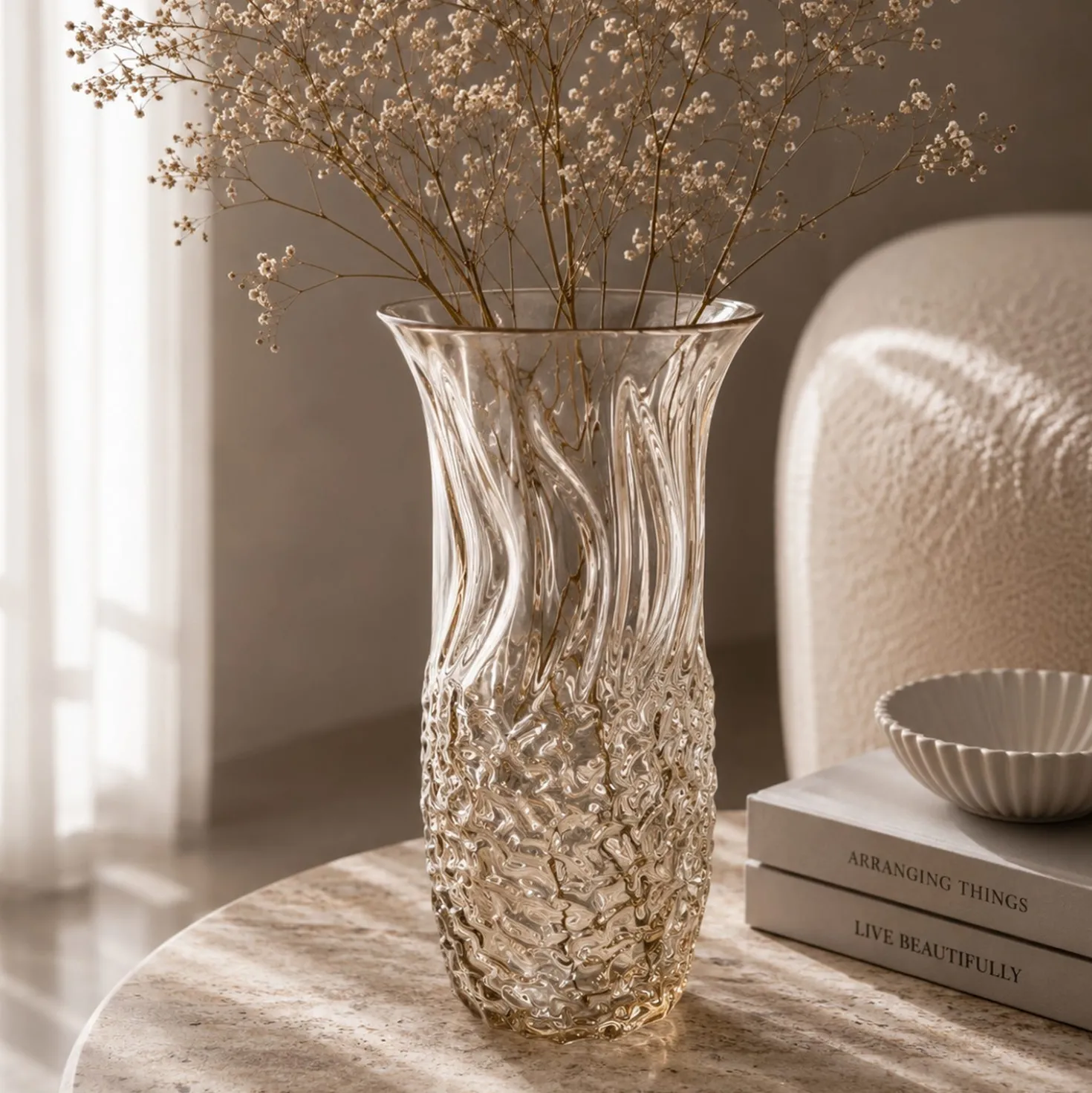 Vaso arredo vetro rosa chiaro 30 cm