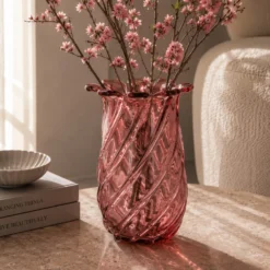 Vaso arredo vetro rosa 23,5 cm