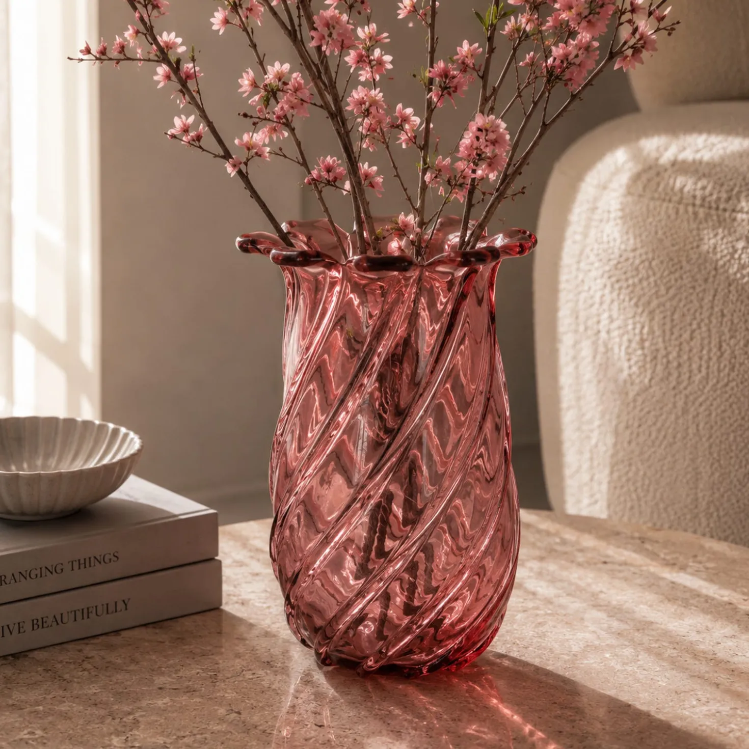 Vaso arredo vetro rosa 23,5 cm