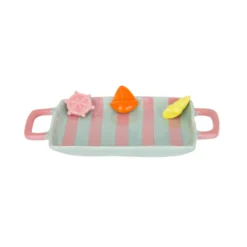 Vassoio manici righe rosa 21,4x11,7 cm ceramica
