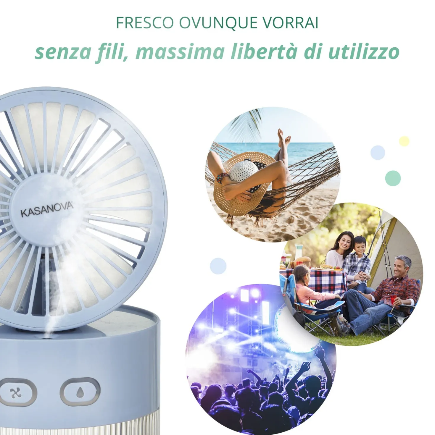 Ventilatore portatile con nebulizzatore azzurro