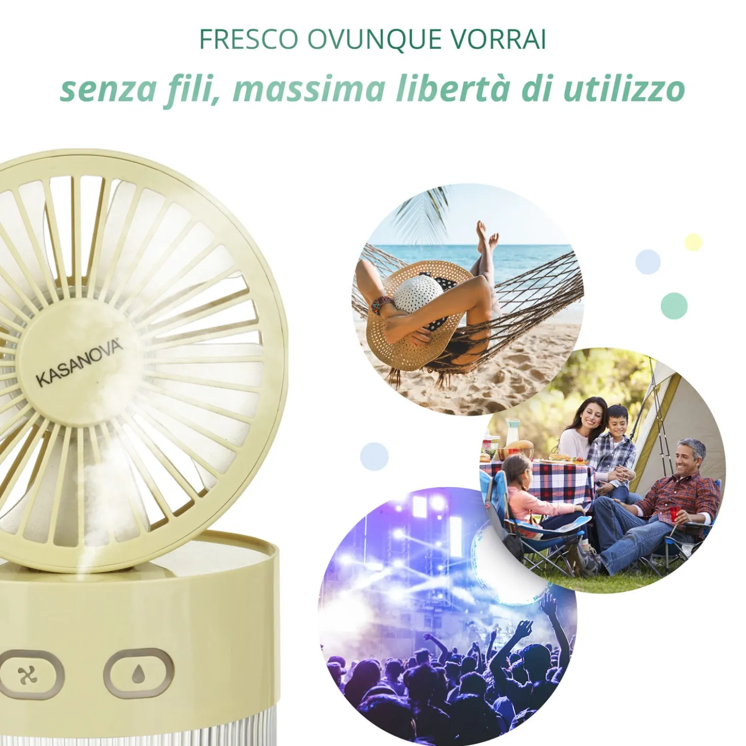 Ventilatore portatile con nebulizzatore giallo