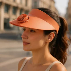 Visiera regolabile con ventilatore rosa salmone