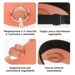Visiera regolabile con ventilatore rosa salmone