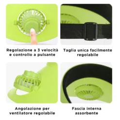 Visiera regolabile con ventilatore verde lime