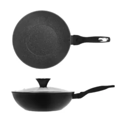 Wok antiaderente 28 cm Collection nera - con coperchio