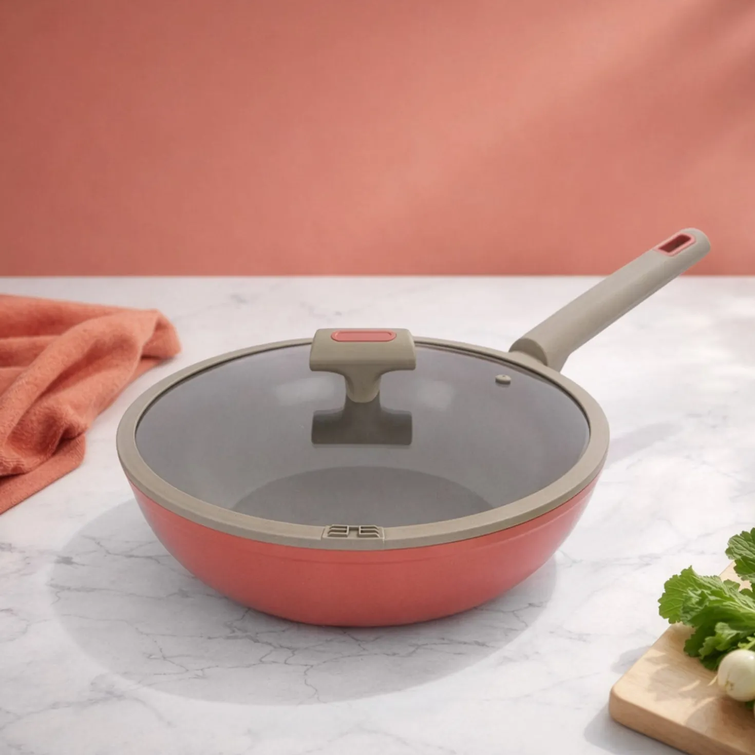 Wok 28 cm antiaderente ceramico Koral con coperchio